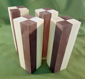 Blank #732 - Yellowheart & Peruvian Walnut Segemented Blanks - Set of 4 ~ 1 5/8" x 1 5/8" x 5 1/2+" ~ $27.99